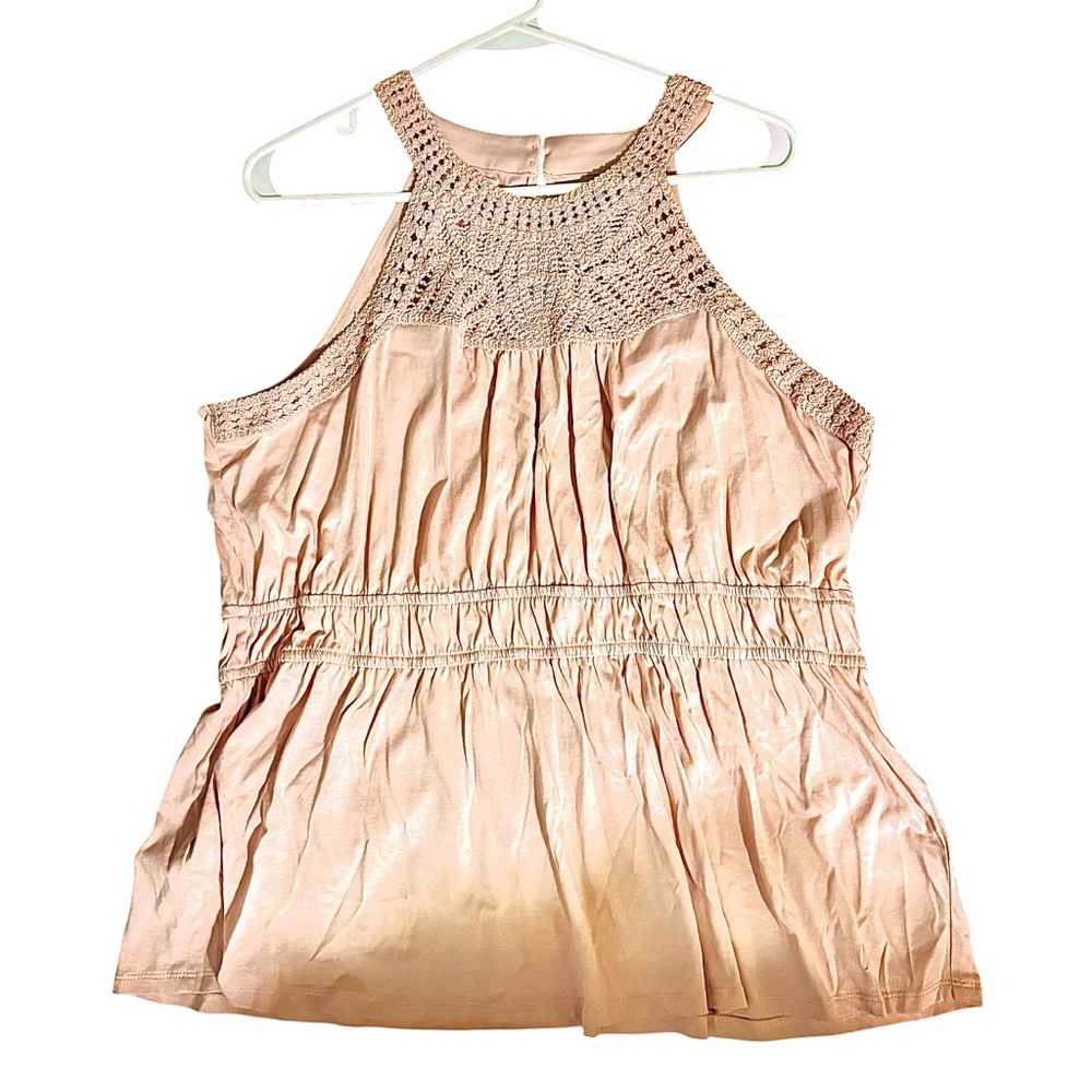 Maurices XL New NWOT Crochet Yoke Peplum Top - Blush Light Pink Mauve
